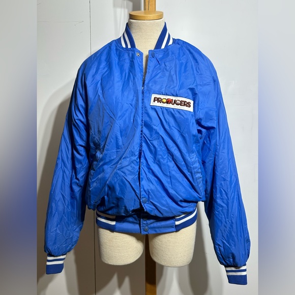 Vtg Producers Bomber Jacket Mens Large Blue Snap Button Jacket - Picture 4 of 10